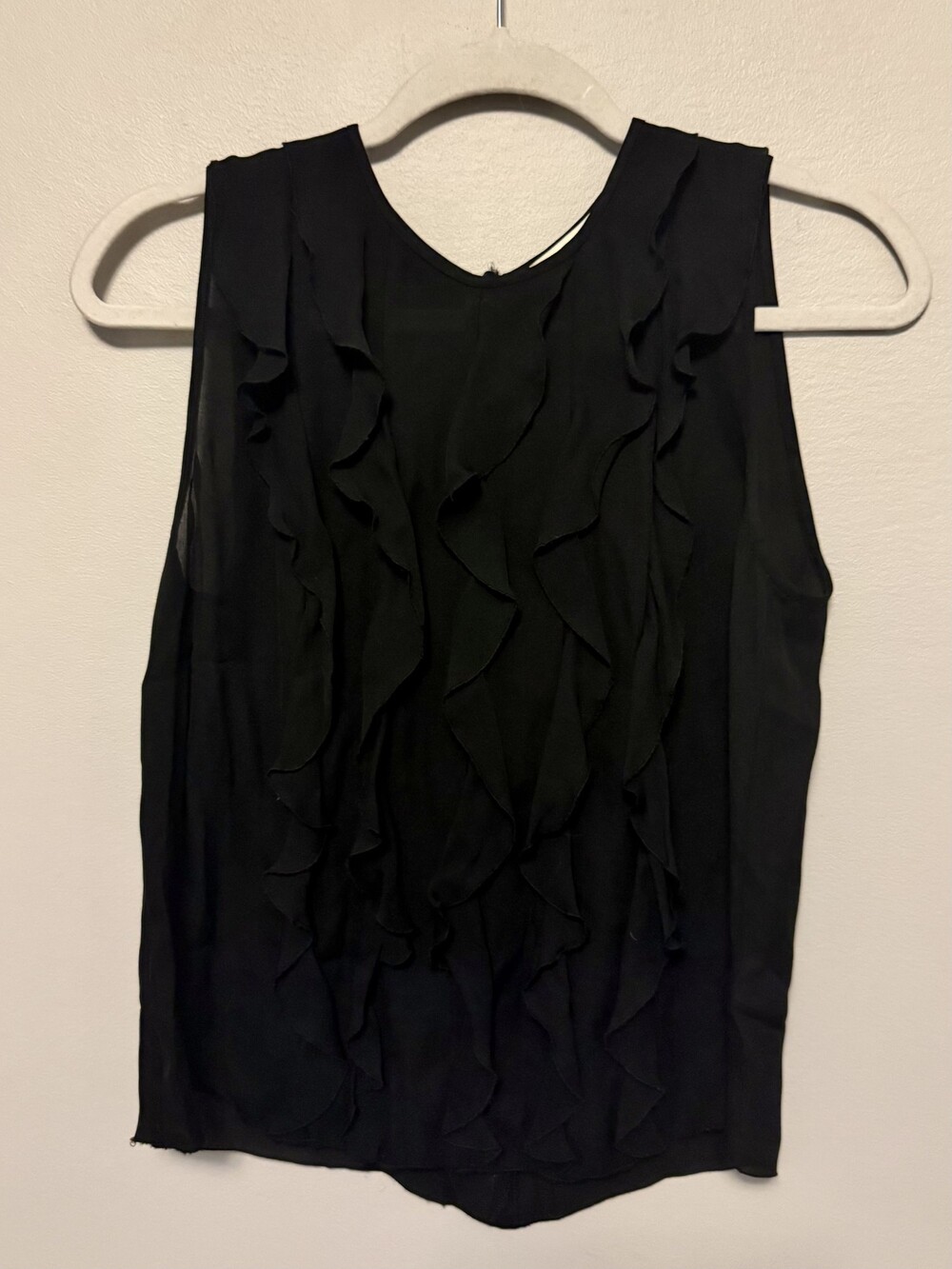 L'AGENCE Silk Blouse Small Black Sleeveless Ruffle Detail